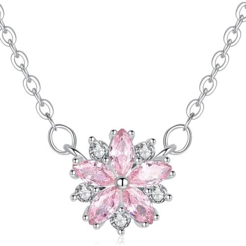 Pink Sakura AAA Zircon Necklace In Pendant Necklace Women Jewelry Lady Wedding Party Gift Flower Cubic Zircon Necklace Luxury