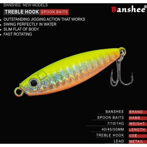 Banshee Shore Metal Cast Jig Spoon Fishing Lures 7g 10g 14g Trout Spoon Lure Spinner Bait Shore Casting Jigging Lead Fish Bass