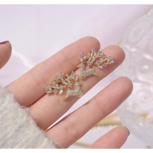 Korea New Design Fashion Jewelry Exquisite 14K Real Gold AAA Zircon Earrings Small Road Branch Womens Party Party Earrings