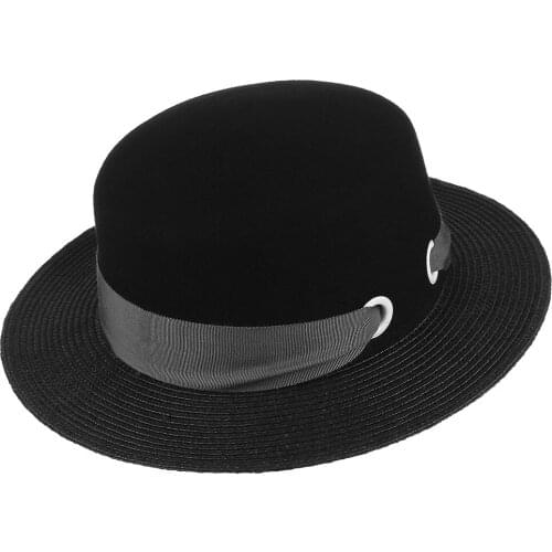 European American Lady Wool Fedoras Hat Women Color Splice Rope Fashion Elegant Fedora Cap Female Church Banquet Hats H7199