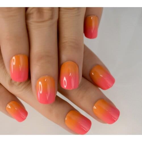 Thin Glossy Peach Fadeing To Orange Squoval Nail Art Tips Medium Short Press On Full Cover Nails Supplies For Professional Charm
