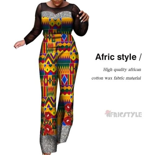Bazin Riche African Print Jumpsuit for Women Patchwork Strap Collar Jumpsuit Plus Size Traditional African Women Clothing WY7416
