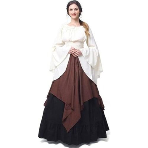 New Halloween Women Medieval Cosplay Costumes Gothic Retro Renaissance Middle Ages Carnival Long Sleeve Pleated Corset Dress