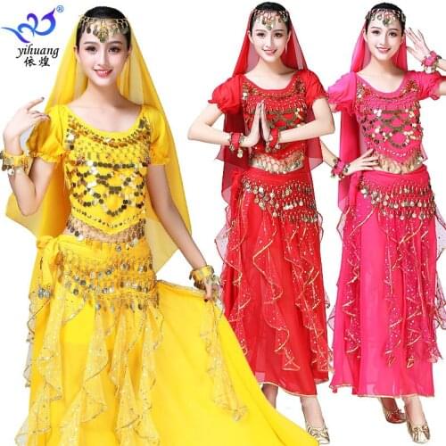 Belly Dance suit Festival stage performance Sequin costume Indian dance performance costume Short Sleeve Chiffon suit