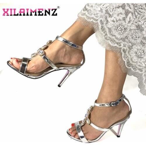 2019 New Italian Ladies Sexy High Heels Pumps Silver Rhinestones Design Ladies Women Pumps African Sandal Shoes for Parties