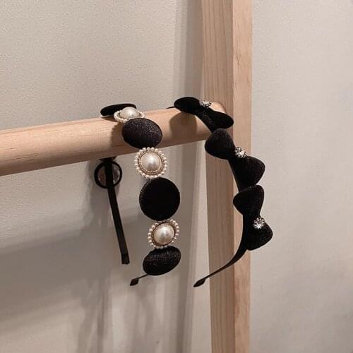 Pearl Velvet Bow Headbands Hair Accessories Sweet High Quality Baroque Rhinestone Pearl Net Yarn Hair Band Headwrap Wholesale