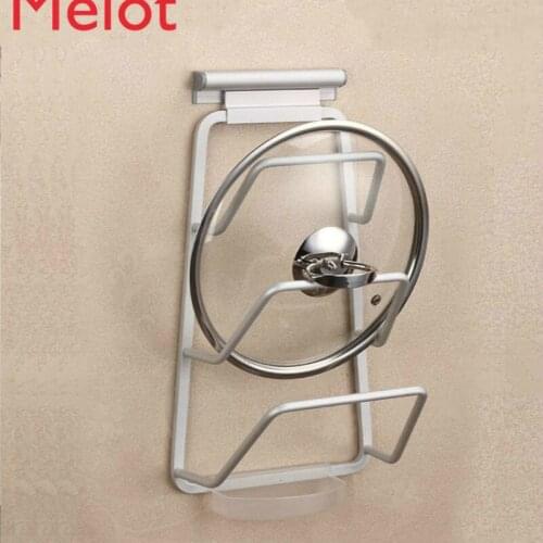 Alumimum Pot Lid Rack Wall Hanging Kitchen Hanger Storage Rack Punch-Free Pot Rack Storage Rack with Water Collector Box