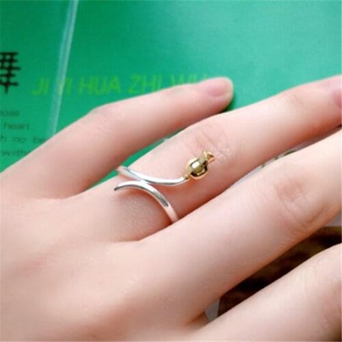 Bohemian Vintage Silver Color Rose Flower Rings for Women Statement Jewelry Adjustable Finger Ring Girls Gifts