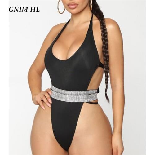 One Piece Black Swimsuit Women With Belt Sexy Bandage Bikini 2020 Summer Backless High Cut Swimwear Women New Arrival Beachwear