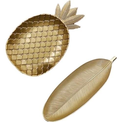 Nordic Decorative Tray Gold Pineapple Leaf ShapeTray Jewelry Pallet Fruit Snack Dish Table Decoration Storage Organizer