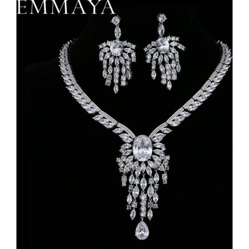 EMMAYA Christmas Gift Luxury Silver-color CZ Crystal Necklace Drop Earrings Pendant Jewelry Wedding Jewelry Sets Free shipping