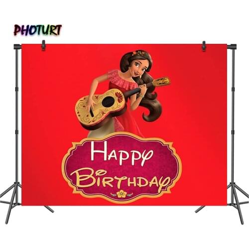 PHOTURT Avalor Princess Backdrop Girl Birthday Party Background Golden Red Frame Guitar Vinyl Banner Photography Studios Props