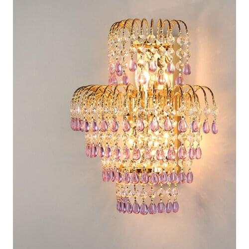 Crystal Bedroom Bedsides Wall Sconce Luxury Gold Palace Gate Crystal Leaf Wall Lights European Living Room Wall Lighting Fixture