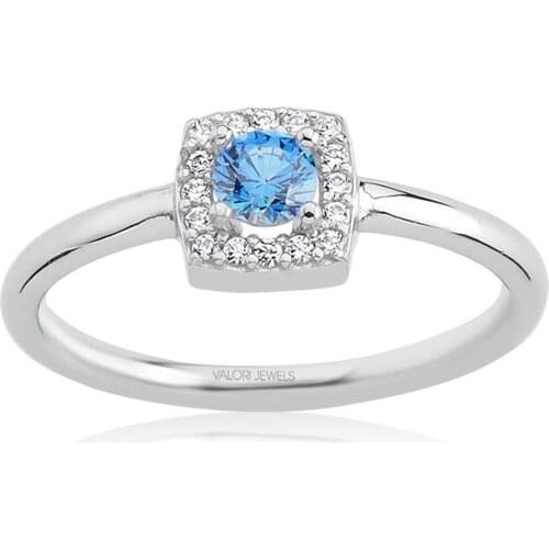 Valori Jewels 0.25 Carat, Zirconia Fancy Blue And White Round Gemstone, Rhodium Plated, Sterling Silver Ring