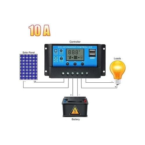 ALLMEJORES Solar panel Controller 10A PWM Charging Controller LCD display 12V 24V Intelligence