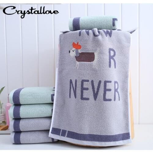 CRYSTALLOVE 34*74cm Fashionable Simple Happy Dog Print Bath Towel Absorbent Pure Cotton Quick-drying Jacquard Bath Towel
