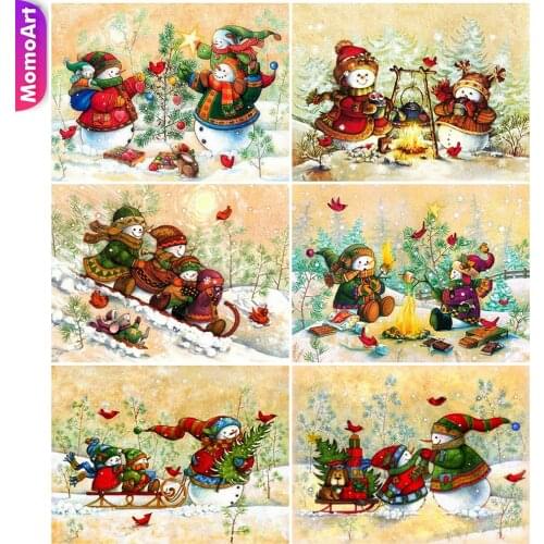 MomoArt Diamond Embroidery Snowman Full Drill Square Diamond Painting Cartoons Cross Stitch Kits Mosaic Winter Child Hobby