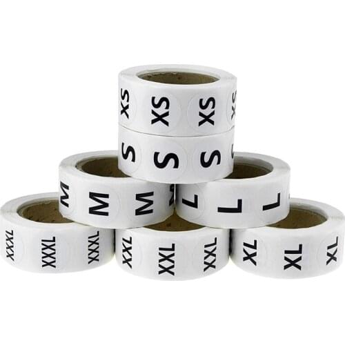 3500Pcs Clothing Sticker Labels Round Self-Adhesive Size Sticker XS/ S/M/L/XL/XXL/XXXL for Clothing Apparel T-Shirt