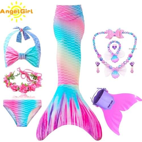 NEW AngelGirl Dreamy Mermaid Tails Bikini Bathing Children Suit Swimsuit With Monofin for Girls Princess Costume Swimmable Suit