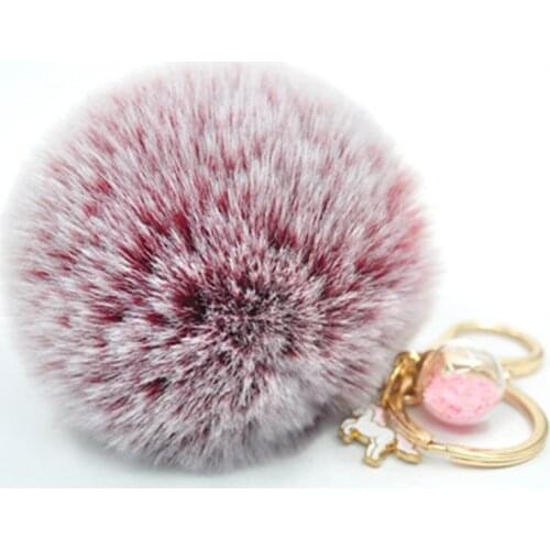 2019 New Cute Animal Unicorn Keychain Women Pompom Faux Rabbit Fur Ball Keyring Star Glass Charm Pom Pom Key Chain Bag Pendant