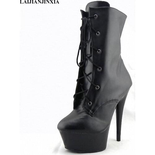 New black lure short boots, 15cm ultra high heel winter boots, banquet black nightclub ultra high heel Dance Shoes
