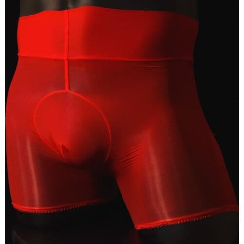 New Sexy Transparent smooth as oil silk mens lingerie high elastic boxer gay open close shaft bag underwear