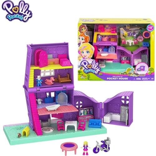 Original Polly Pocket Pollyville Polly’s House mini sweet furnitures vehicle dolls accessories toys for girls christmas gifts