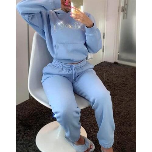 Autumn pink jogging suits for women letter print long sleeve hoodie+sweatpants solid sweat suits women matching sets