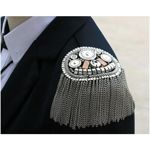 ZY DIY GIft Provided! Fashion Gold & Silver Tassel Coin Epaulette Epaulte Badge Rhinestone Badge