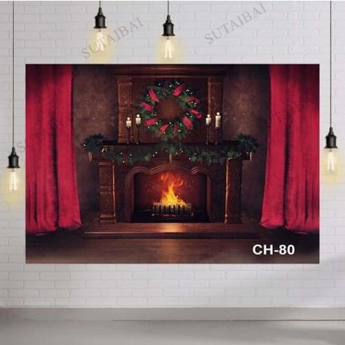 Christmas Backdrop Fireplace Tree Winter Window Interior Baby Birthday Photography Background for Photo Studio Photophone