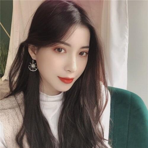 S925 silver needle, South Korea light luxury feeling micro-inlaid Star and moon earrings simple temperament ins girl earrings