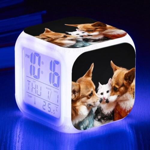 New Style Pet Cat Alarm Clock 7 Colors Change Led Digital Multi-function Alarm Clock For Kids Firthday gift