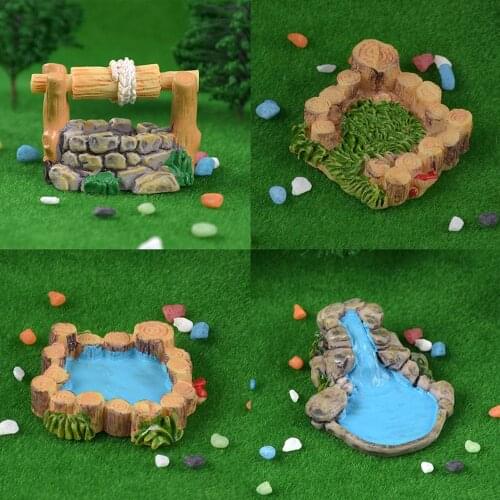 Fairy Landscape Vintage Wooden Grassland Water Well DIY Wooden Pool Artificial Moss Miniature Figurines Gift Home Decorations