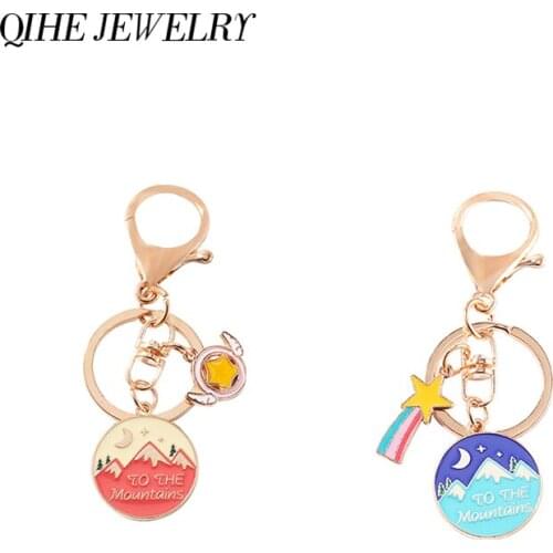 Mountain Key Chain Metal Night Charm Key Rings Female Bag Children Book Backpack Car Keychain Batch for Friends Women Gift