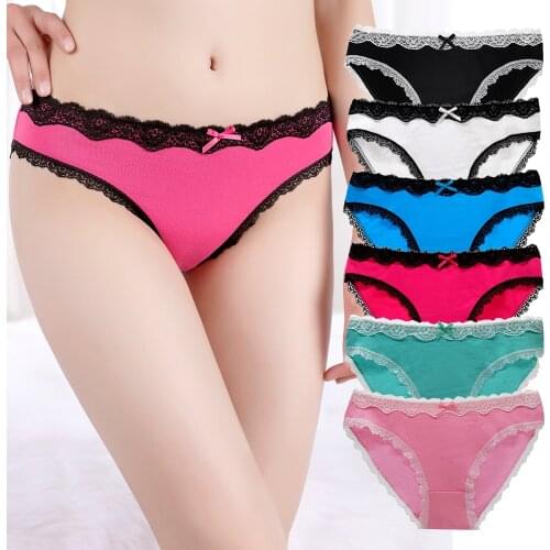LOBBPAJA Lot 6 PCS Ladies Pantites Cotton Underwear Women Sexy Low Waisted Lace Hipster Girls Briefs Knickers Lingerie #9477