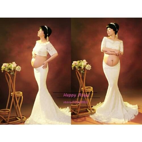 Top quality Maternity Photography Props Pregnant Women Noble Hem Trailing Mermaid white Dress Photo Shoot Fancy costume