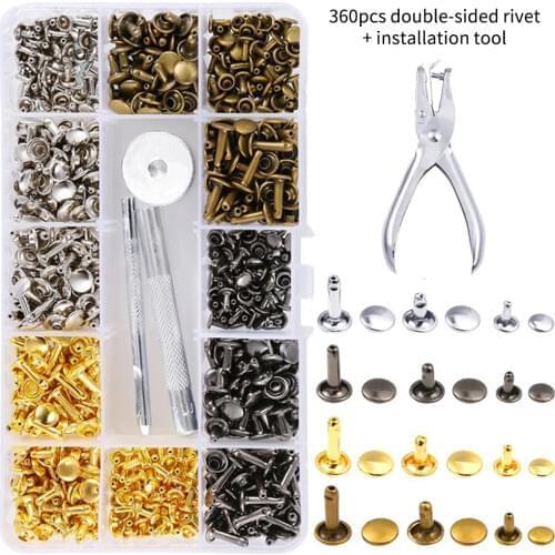 360pcs Double Cap Rivets Metal Fixing Studs Craft Snap Fastener Press Button Repair Tools Kit For DIY Leather Belt Jeans