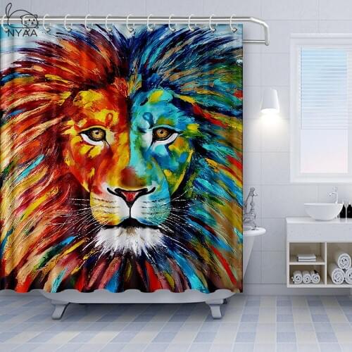 Bathroom Shower Curtain Set Lion Tiger Leopard Animals Prints Waterproof Polyester Fabric For Curtains Bath Screen Home Decor
