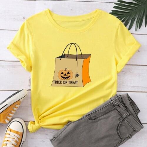 Halloween Bag Women Black T Shirt Girl Harajuku Korean Style Graphic Tops 2021 Kawaii Female T-shirt TX8428