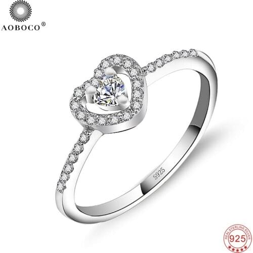 New Rings 100% Fine 925 Sterling Silver Sweet Jewelry Fashion Lovely Love Heart Crystal Rings For Women Christmas Gift GNJ0602