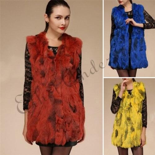 Ethel Anderson Women Real Rabbit Fur Vest Ladys Vintage Style Gilet O-Neck Sleeveless