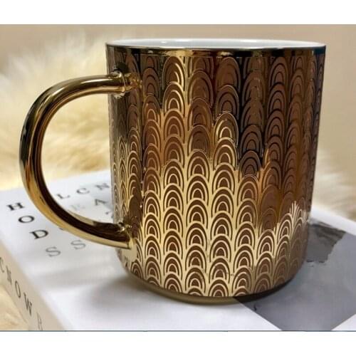 Gold Ceramic Travel Coffe Mug High-end British Style Light Luxury Personalized Water Cup Breakfast Milk Coffee Cups And Mugs