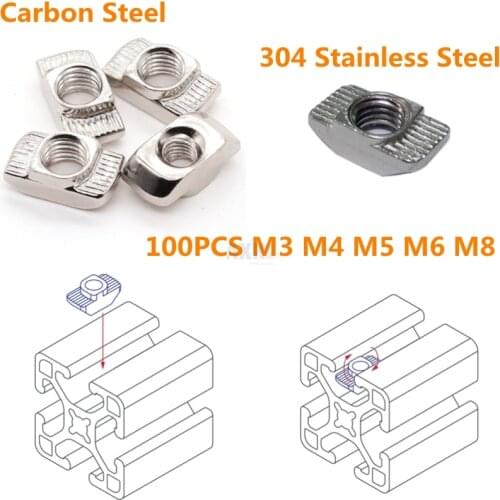 100PCS 2020 3030 4040 4545 Series Aluminum Profiles M3 M4 M5 M6 M8 Thread T-Nut EU Standard T-Slot Carbon Steel Hammer Head 304