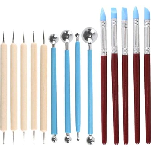 14PCS Polymer Pottery Clay Sculpting Modelling Sit Ball Stylus Nail Art Dotting Tools Rubber Tipped Ceramic Carving Kit for DI