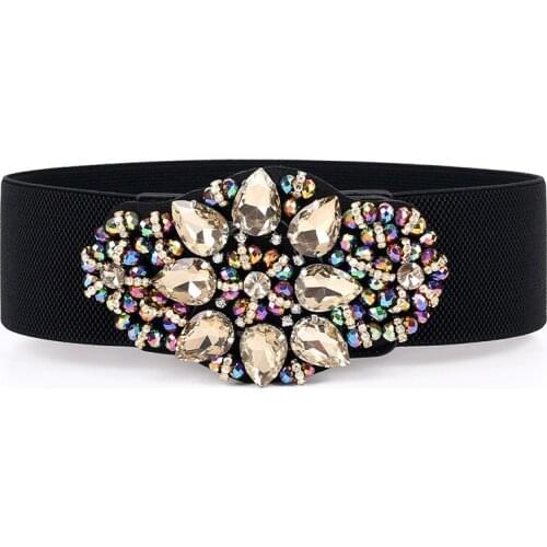 2019 New fashion color Crystal elastic belt Womens Brand Elastic Waistband Female wide Belts For Women Dress accessories SW59