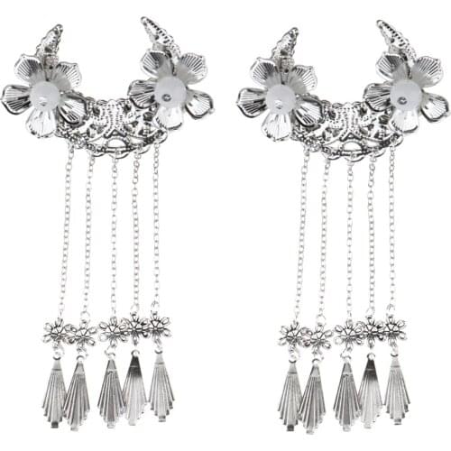 4Pcs Traditional Chinese Long Tassel Dangle Hairpin Hair Clip Jewelry Silver
