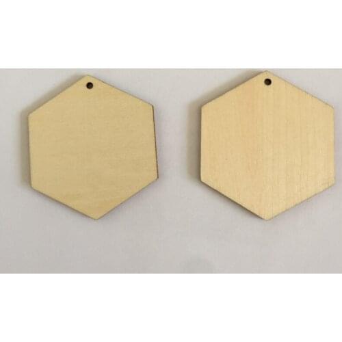 50PCS Hexagon carved wood pendant 5cm laser cut unfinished wood earring