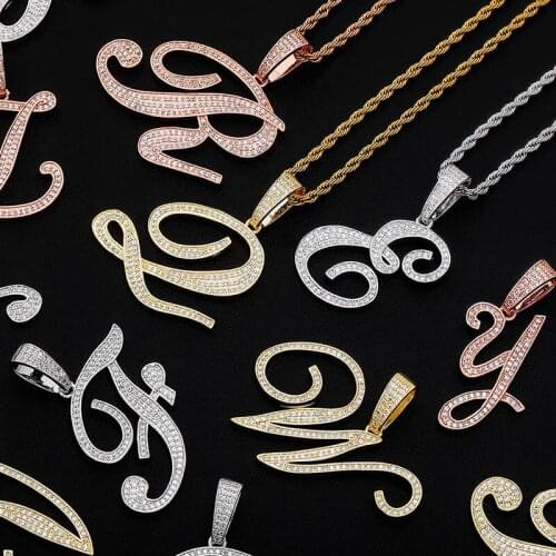 AITIEI New A-Z Bigger Size Cursive Letters Name Pendant For Women MenIced Out Cubic Zirconia With Tennis Chain Hip Hop Jewelry