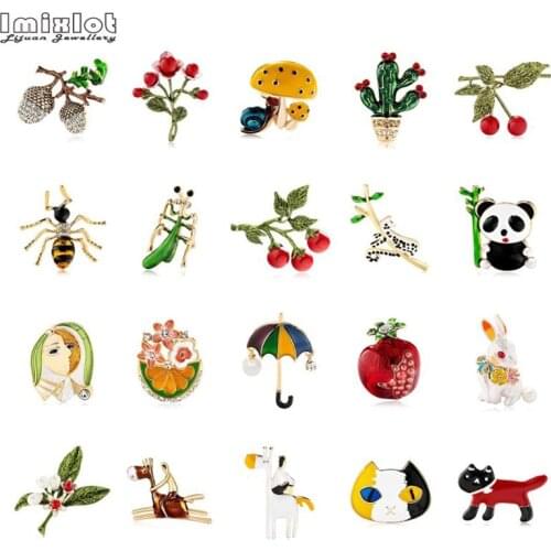 Trendy Enamel Fruit Shape Cute Rabbit Animal Brooches for Women Green Leaf Cherry Brooch Suit Lapel Pin Clothing Scarf Badges
