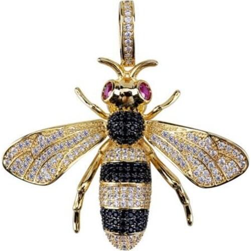 FDLK Personality Gold Iced Out Cubic Zirconia Animal Bee Pendant Necklace Mens Hip Hop Jewelry Gifts For Women